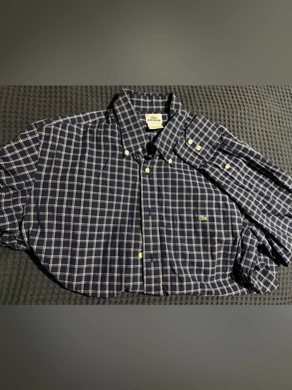 Lacoste Men's Navy and White Windowpane Button-Down Shirt